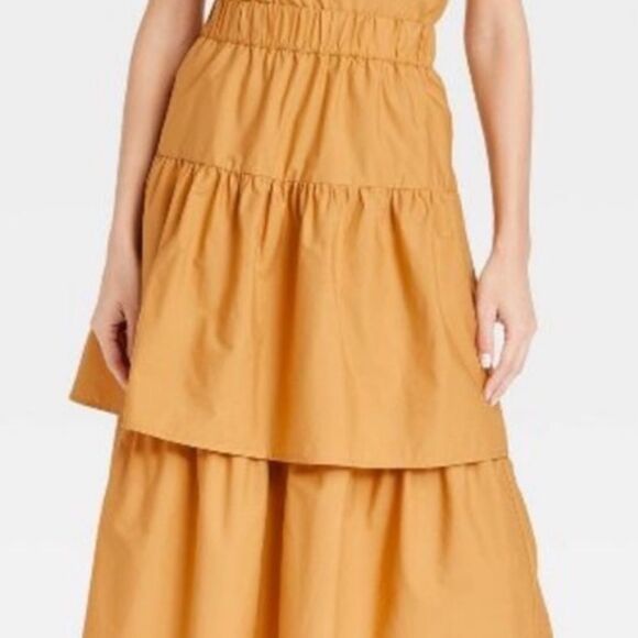 Who What Wear 4X midi ruffled tier skirt mustard - Picture 2 of 3